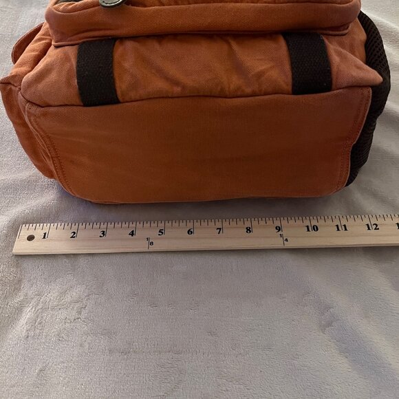 Canvas Cross Body Urban Sling Backpack w/ Vegan PU Leather Detail Burnt Orange - Picture 9 of 12